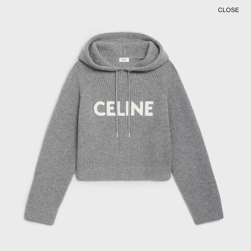 CELINE SWEATER WITH HOOD IN WOOL MEDIUM GREY